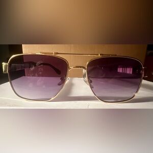 Burberry Gold Frame Sunglasses with Gradient Purple Lenses - Men Accessories